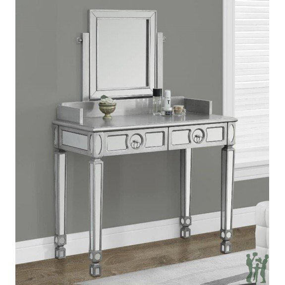 Monarch Specialties Brushed Silver/Mirrored Vanity